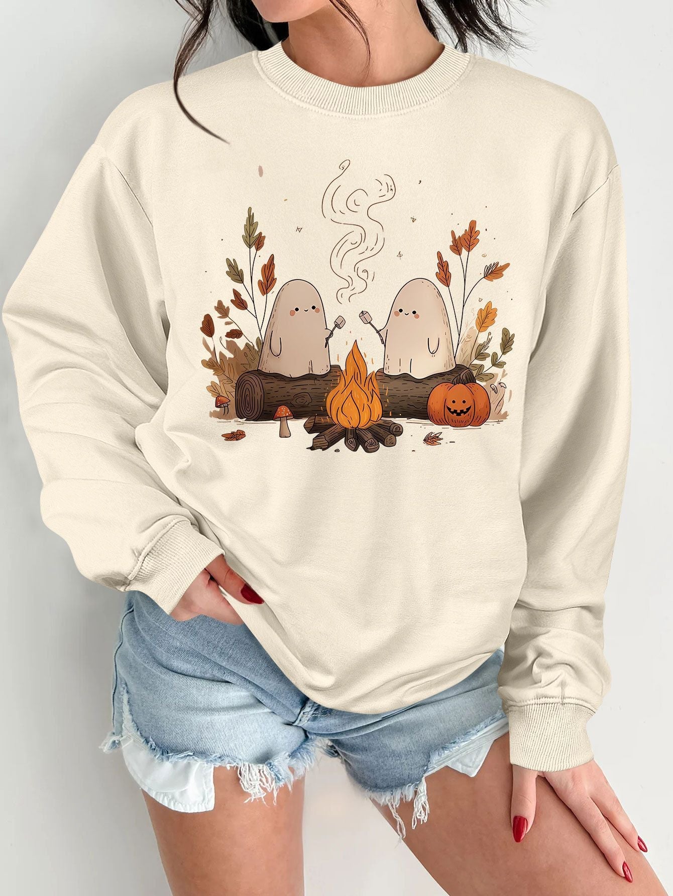 Damen Sweatshirt Verspielt Grusel Motiv Bequem Eveloria