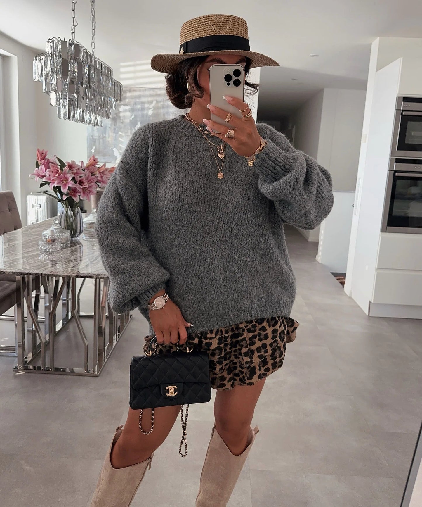 Damen Oversized Strickpullover Voluminöse Ärmel Modern Eveloria