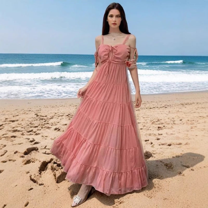 Damen Maxikleid Rüschen Schulterfrei Eveloria - Eveloria