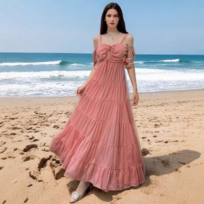 Damen Maxikleid Rüschen Schulterfrei Eveloria - Eveloria
