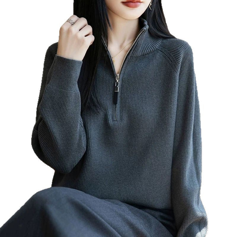Damen Pullover Hochkragen Reißverschluss Eveloria