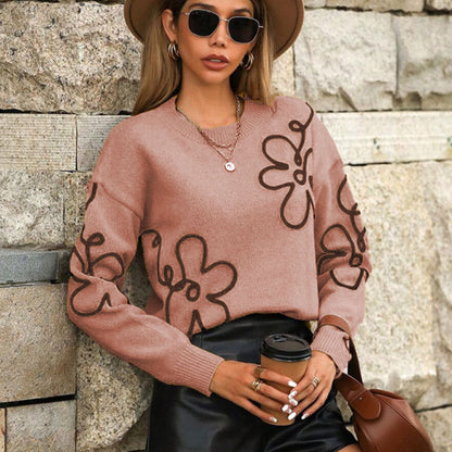 Damen Pullover Floral Applikationen Eveloria