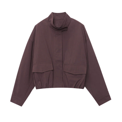 Damen Übergangsjacke Lässig Hochkragen Praktische Taschen