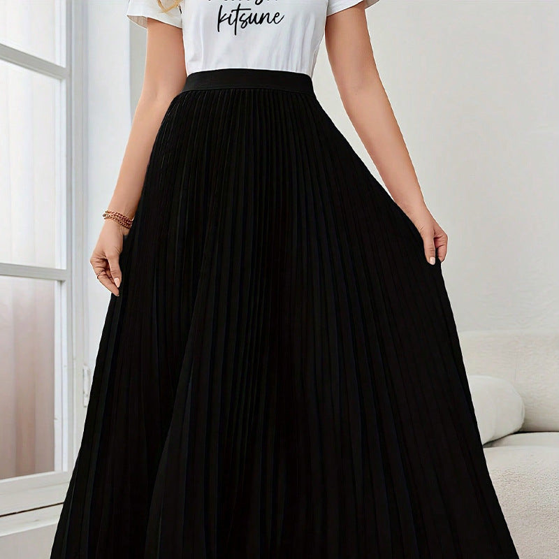Damen Maxirock Plissiert Elastischer Bund Eleganter Schnitt