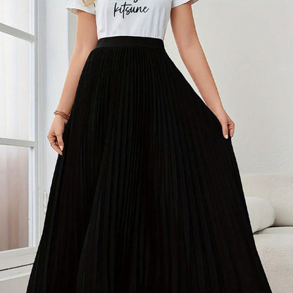 Damen Maxirock Plissiert Elastischer Bund Eleganter Schnitt
