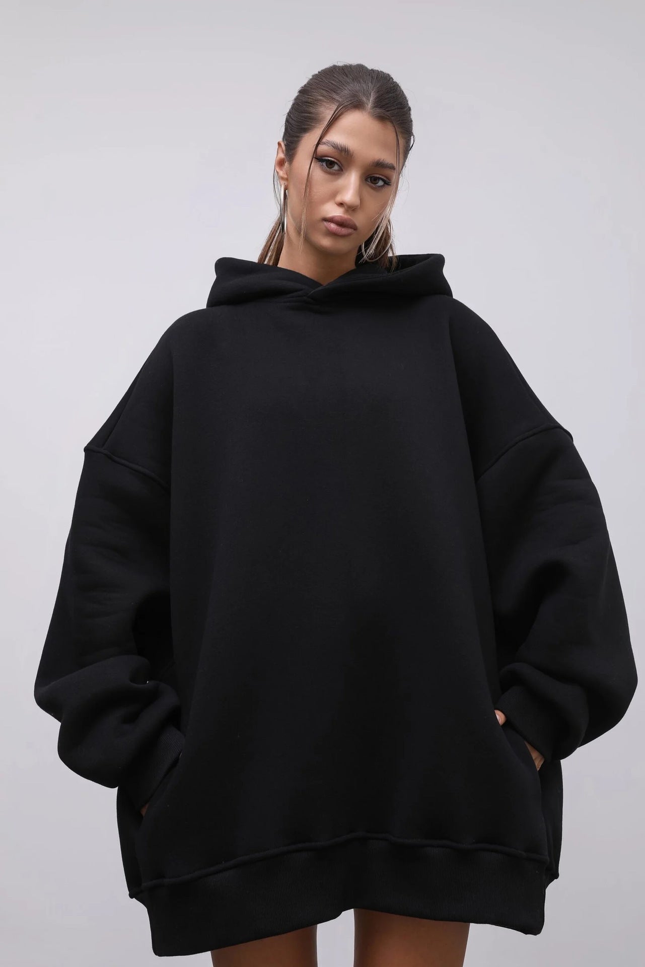 Damen Oversized Hoodie mit Taschen Hochgeschlossener Kragen