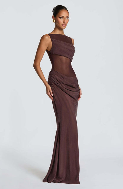 Eveloria Damen Abendkleid Transparent Rüschen