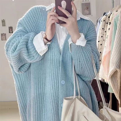Damen Strickcardigan Oversized Kuschelig Grau Eveloria