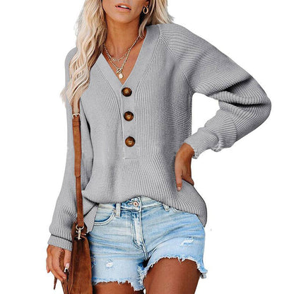Damen Strickpullover Weit Schnitt Mit Knöpfen