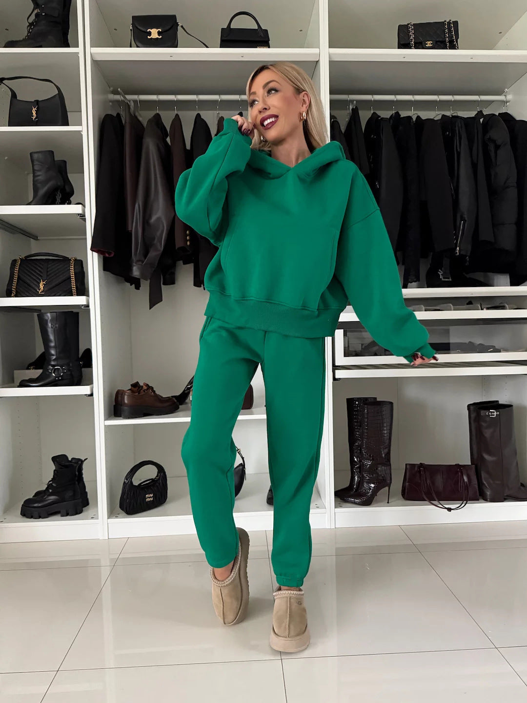 Damen Hoodie Jogginghose Set Bequem Grau Eveloria