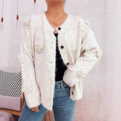 Damen Strickjacke Eveloria mit Floralmuster und Knöpfen