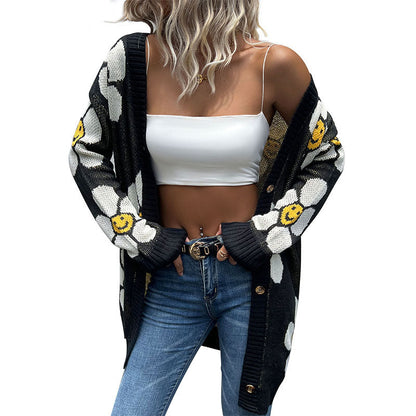 Damen Strickjacke Florales Design Lässig