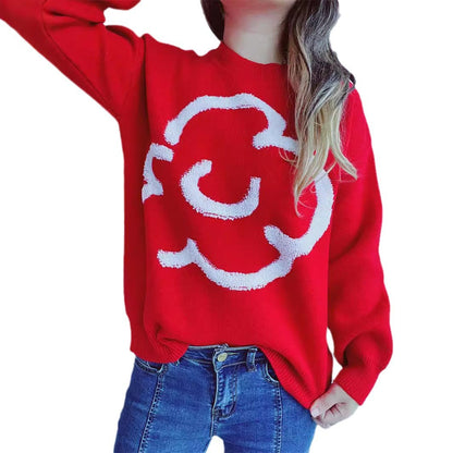 Damen Pullover Locker mit Grafik Schriftzug Eveloria