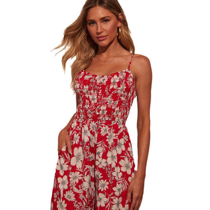 Damen Maxikleid Floralmuster Baumwolle Elegant