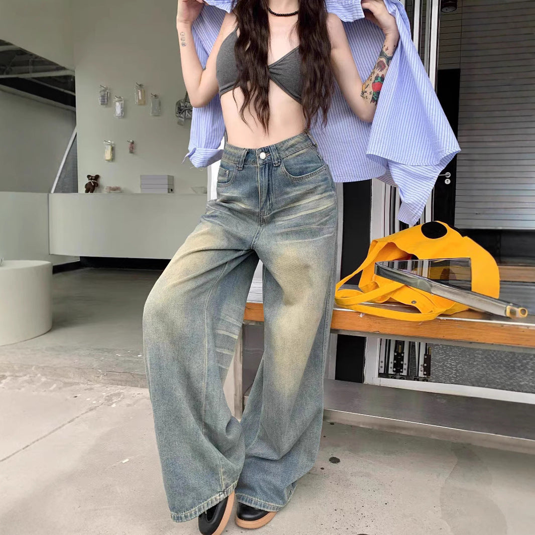 Damen Weite Jeans Vintage Effekt