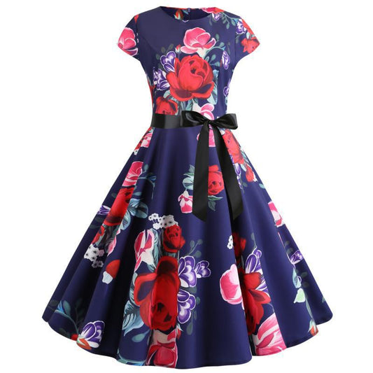 Damen Midikleid Floralmuster Schwingrock Eveloria - Eveloria