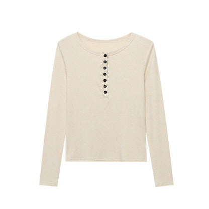 Damen Langarmshirt mit Knopfleiste Baumwolle Beige
