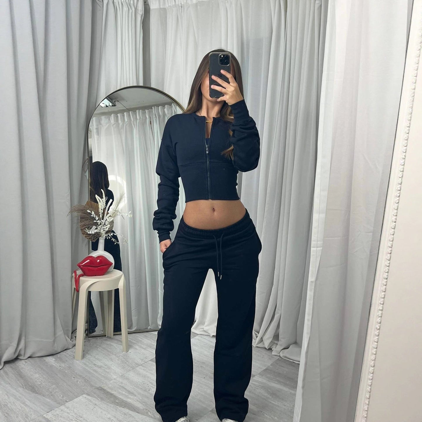 Damen Cropped Kapuzenjacke Jogginghose Set Eveloria