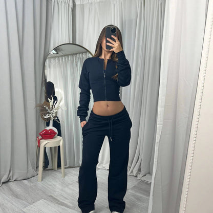 Damen Cropped Kapuzenjacke Jogginghose Set Eveloria