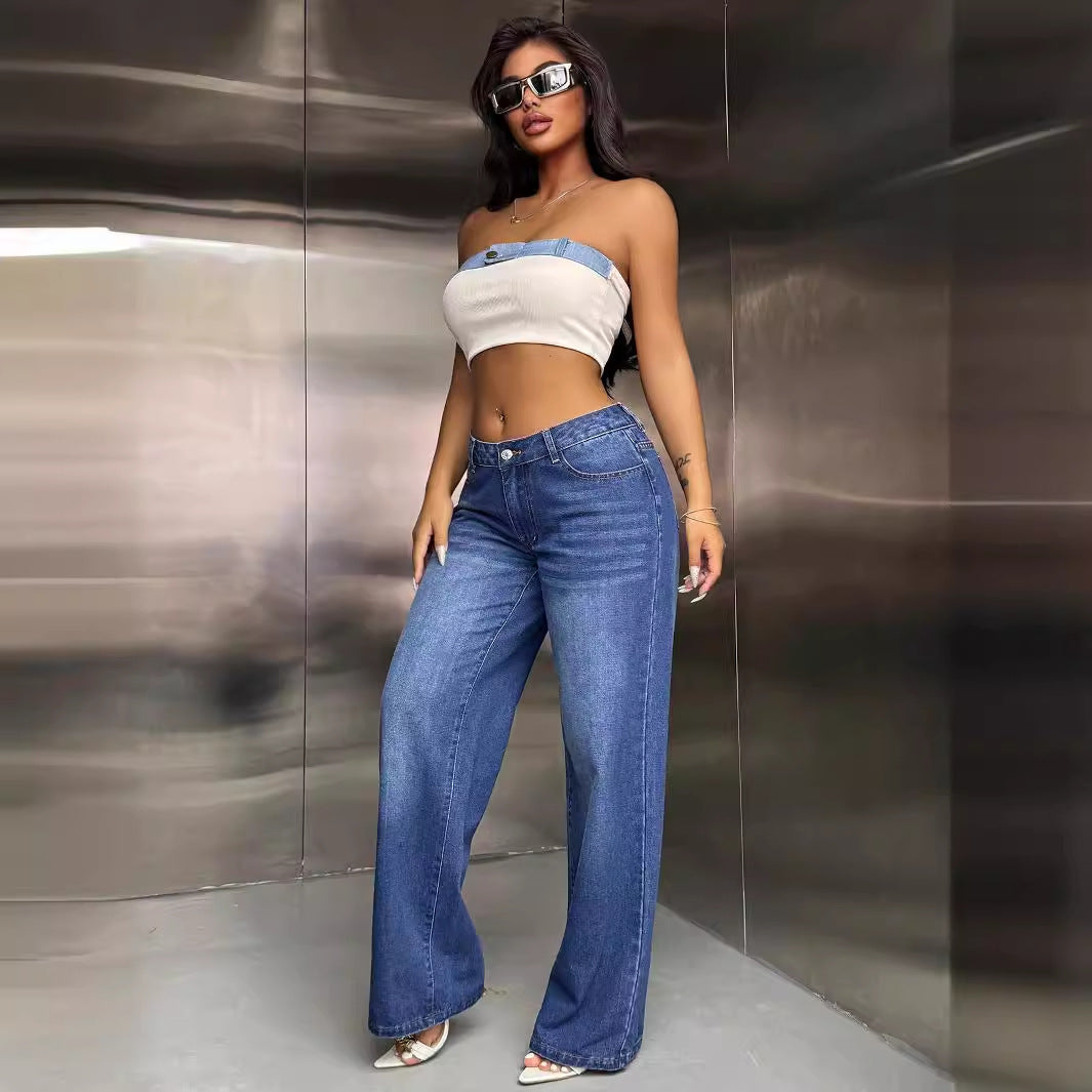 Damen Weite Jeanshose Lässiger Streetstyle