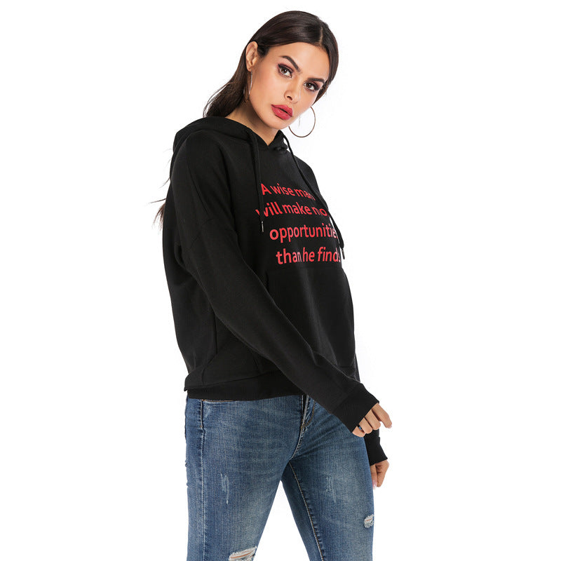 Damen Kapuzenpullover Statement-Print seitliche Taschen