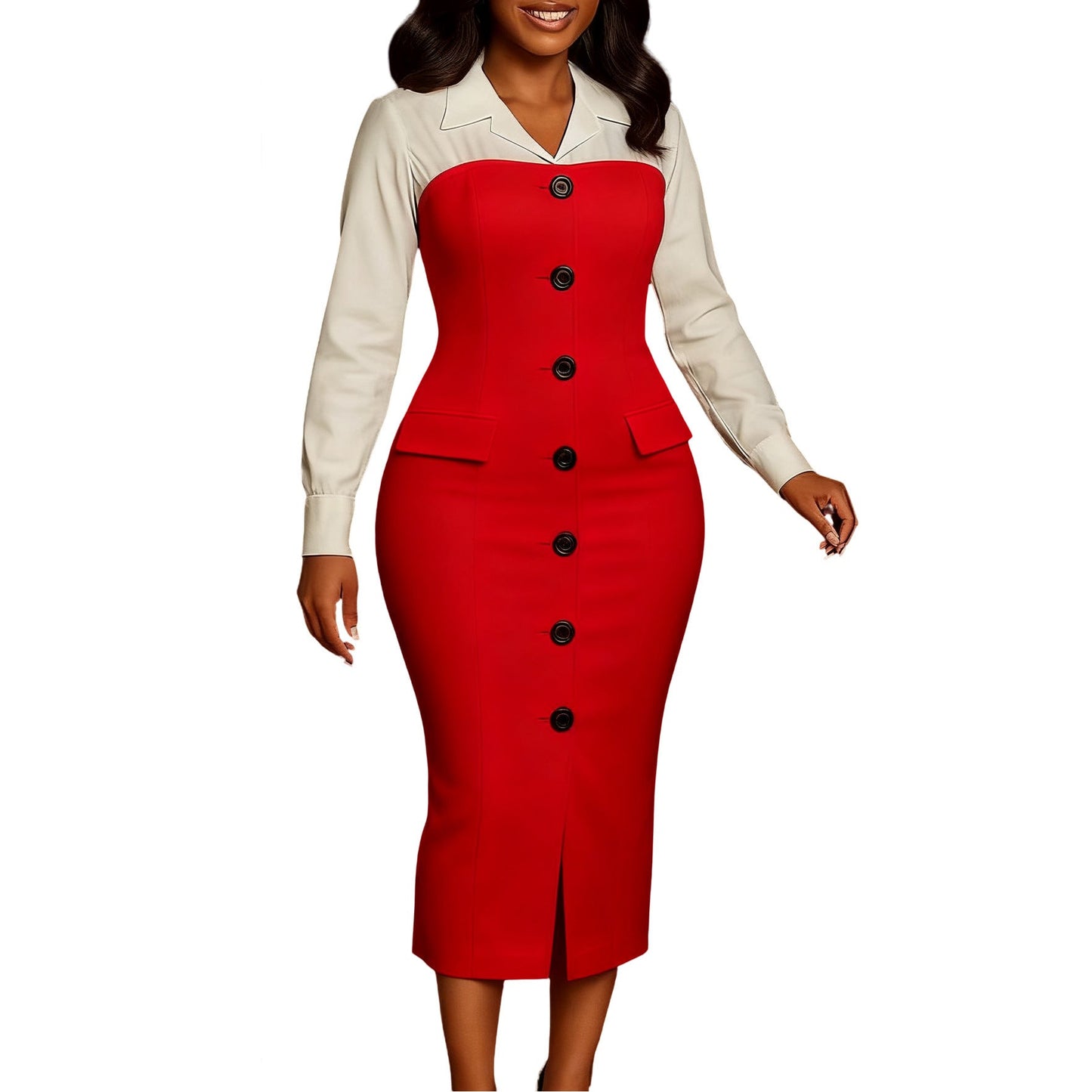 Damen Hemdkleid Knopfleiste Lange Ärmel Eveloria