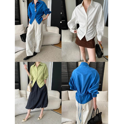 Damen Oversized Hemdbluse aus Baumwolle mit praktischen Taschen und