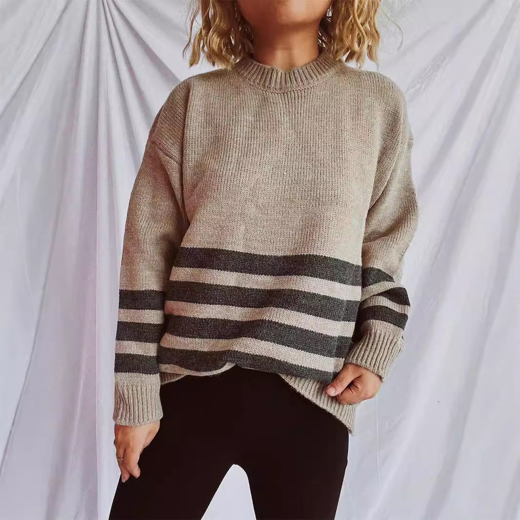 Damen Strickpullover Breites Streifenmuster Eveloria