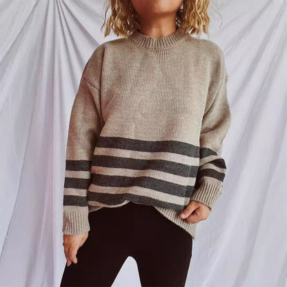 Damen Strickpullover Breites Streifenmuster Eveloria