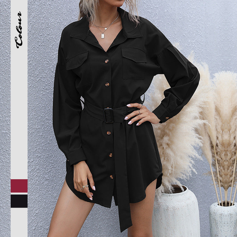 Damen Hemdblusenkleid mit Gürtel Eveloria - Eveloria