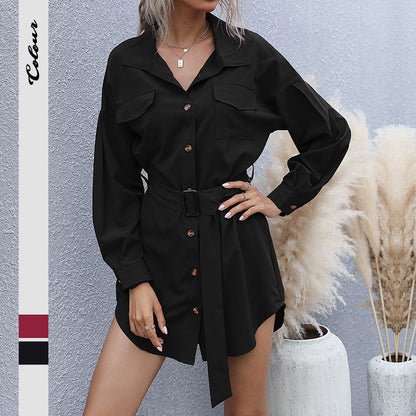 Damen Hemdblusenkleid mit Gürtel Eveloria - Eveloria
