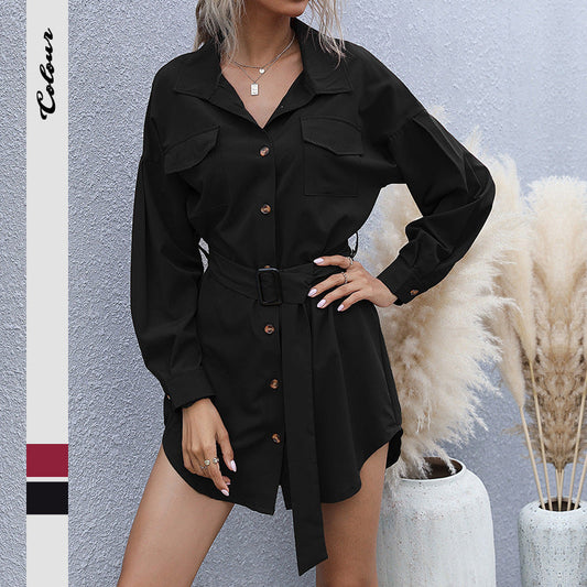 Damen Hemdblusenkleid mit Gürtel Eveloria - Eveloria