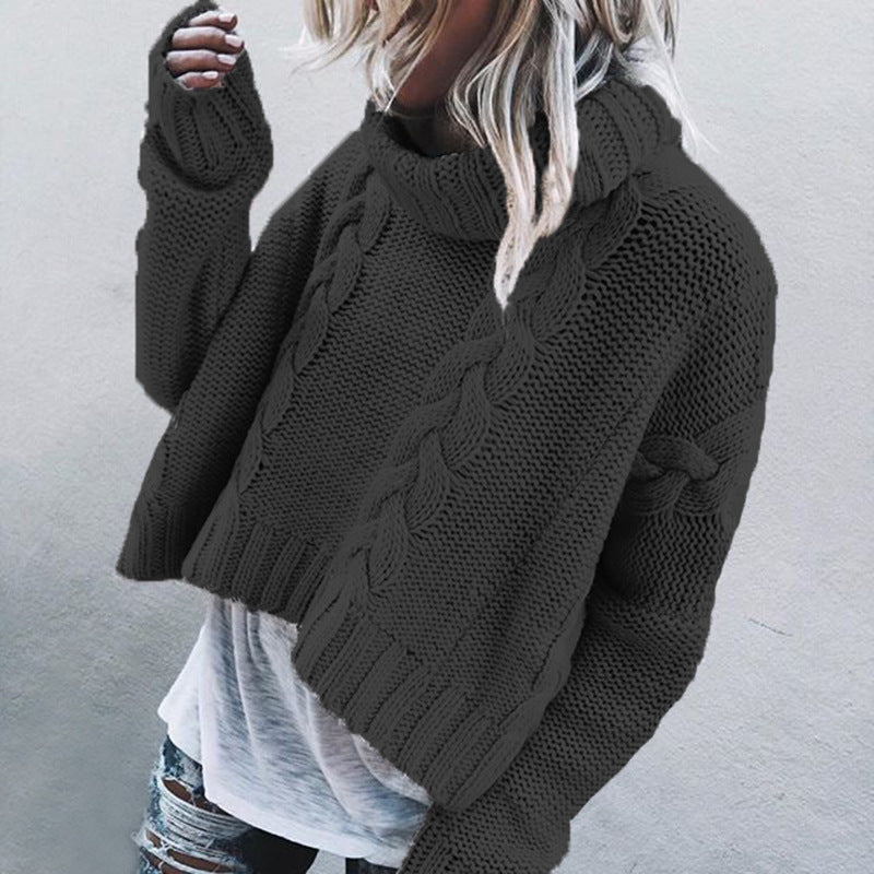 Damen Grobstrickpullover Weiter Rollkragen Zopfmuster Eveloria
