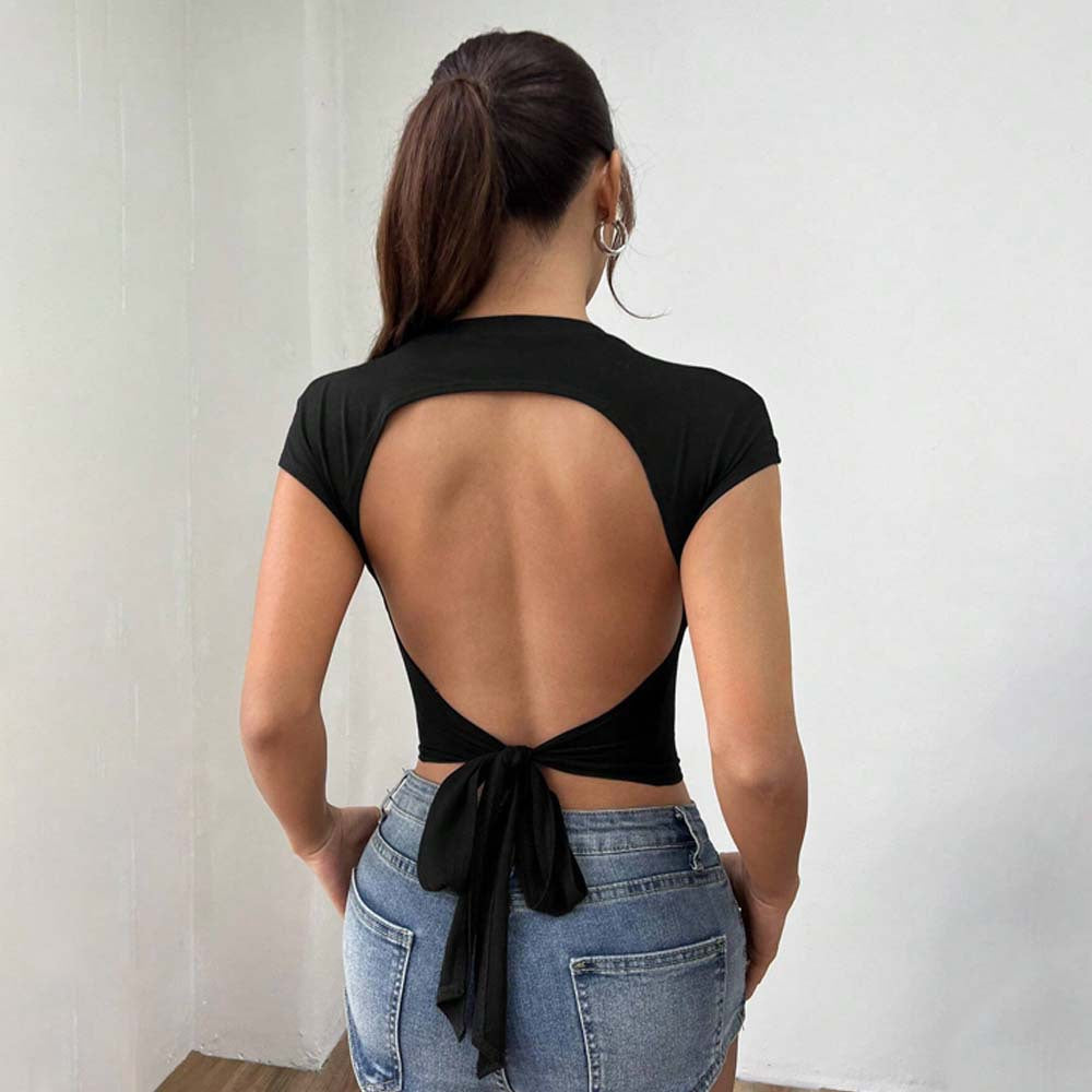 Damen Crop- Figurbetonter Stoff Cut-Out-Ärmel
