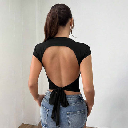 Damen Crop- Figurbetonter Stoff Cut-Out-Ärmel