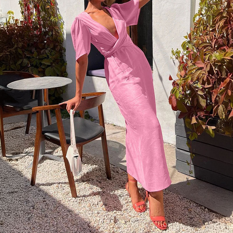 Damen Maxikleid V-Ausschnitt Puffärmel Eveloria - Eveloria