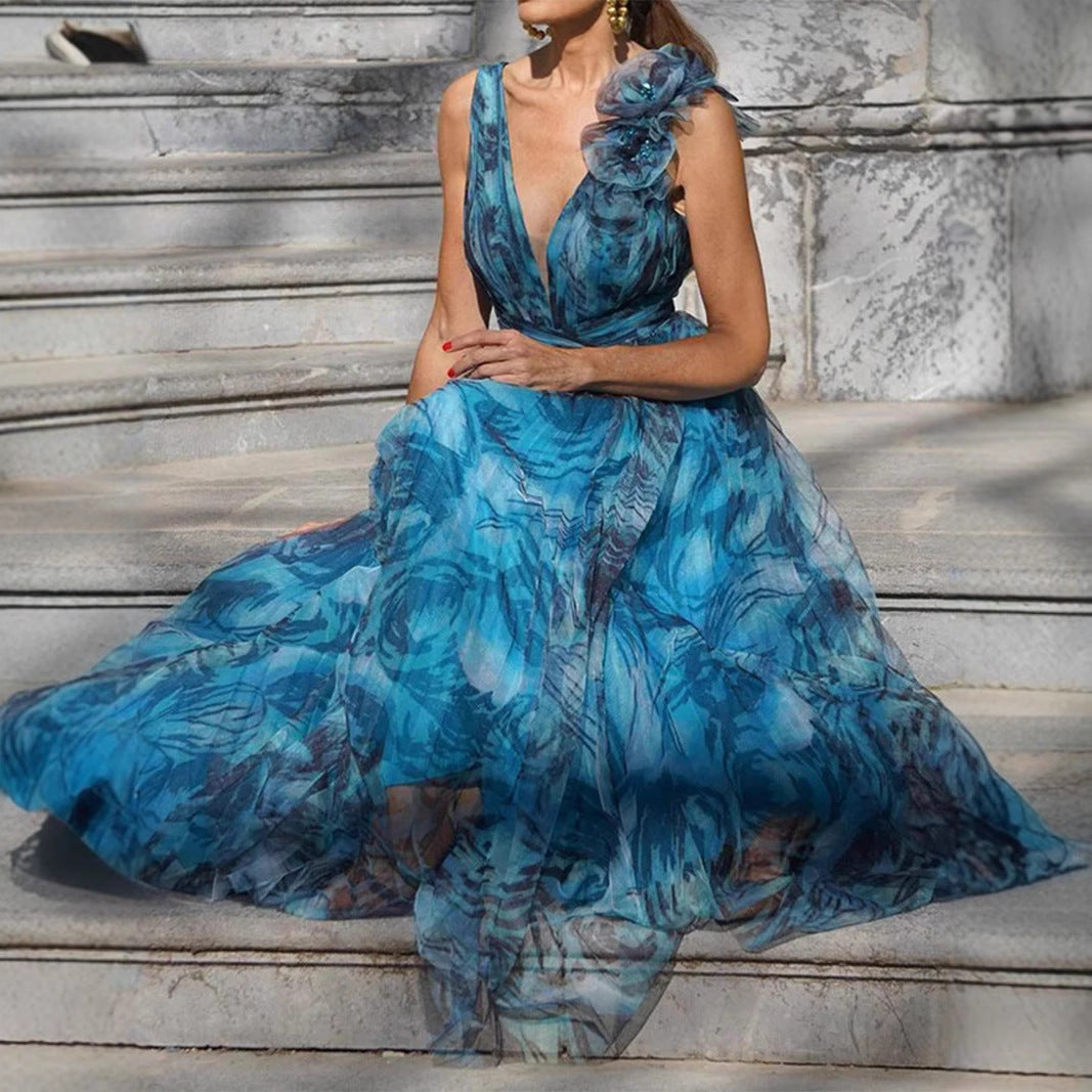 Damen Maxikleid Chiffon Rüschendetails