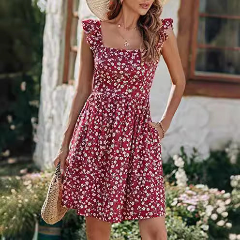 Damen Sommerkleid Rüschenärmel Schlitz Eveloria
