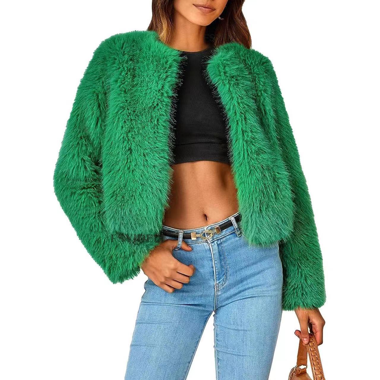 Damen Fleecejacke mit Fell-Design und Volumenärmeln