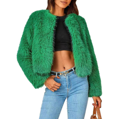 Damen Fleecejacke mit Fell-Design und Volumenärmeln