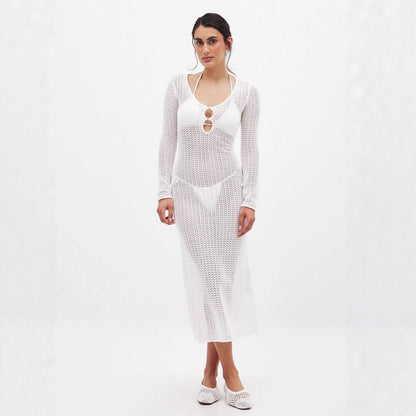 Damen Strickkleid Langärmlig Netzdesign Eveloria