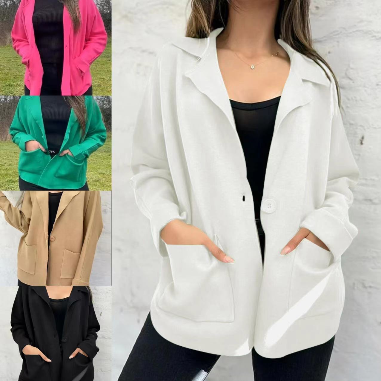 Damen Oversized Blazerjacke Lässiger Schnitt Praktische Taschen - Eveloria