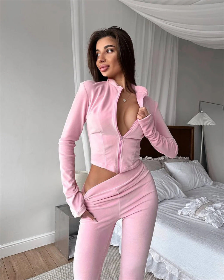 Damen Fleece-Jumpsuit Hohler Kragen Weites Bein