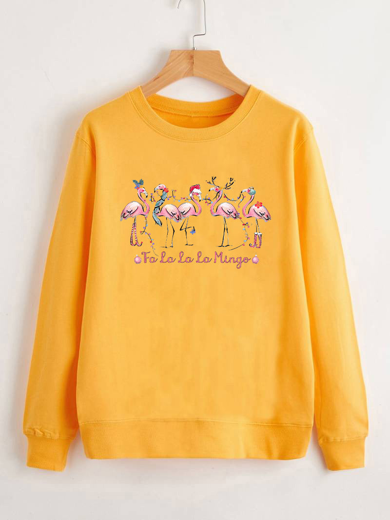 Damen Sweatshirt Flamingo-Motiv Lässig Eveloria