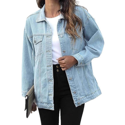 Damen Oversized Denimjacke Lässig Blau Eveloria