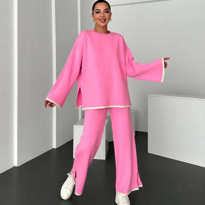 Damen Lounge-Set Weites Oberteil Schlitzhose Eveloria