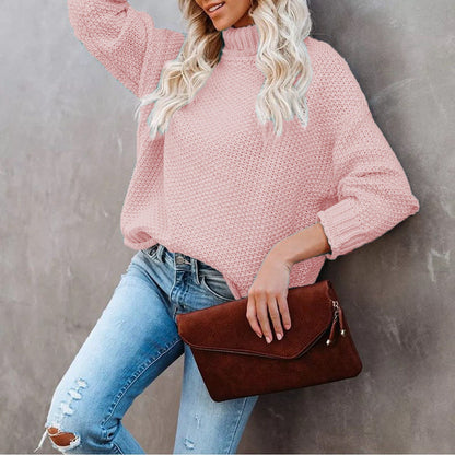 Damen Grobstrickpullover Rollkragen Lässig Eveloria