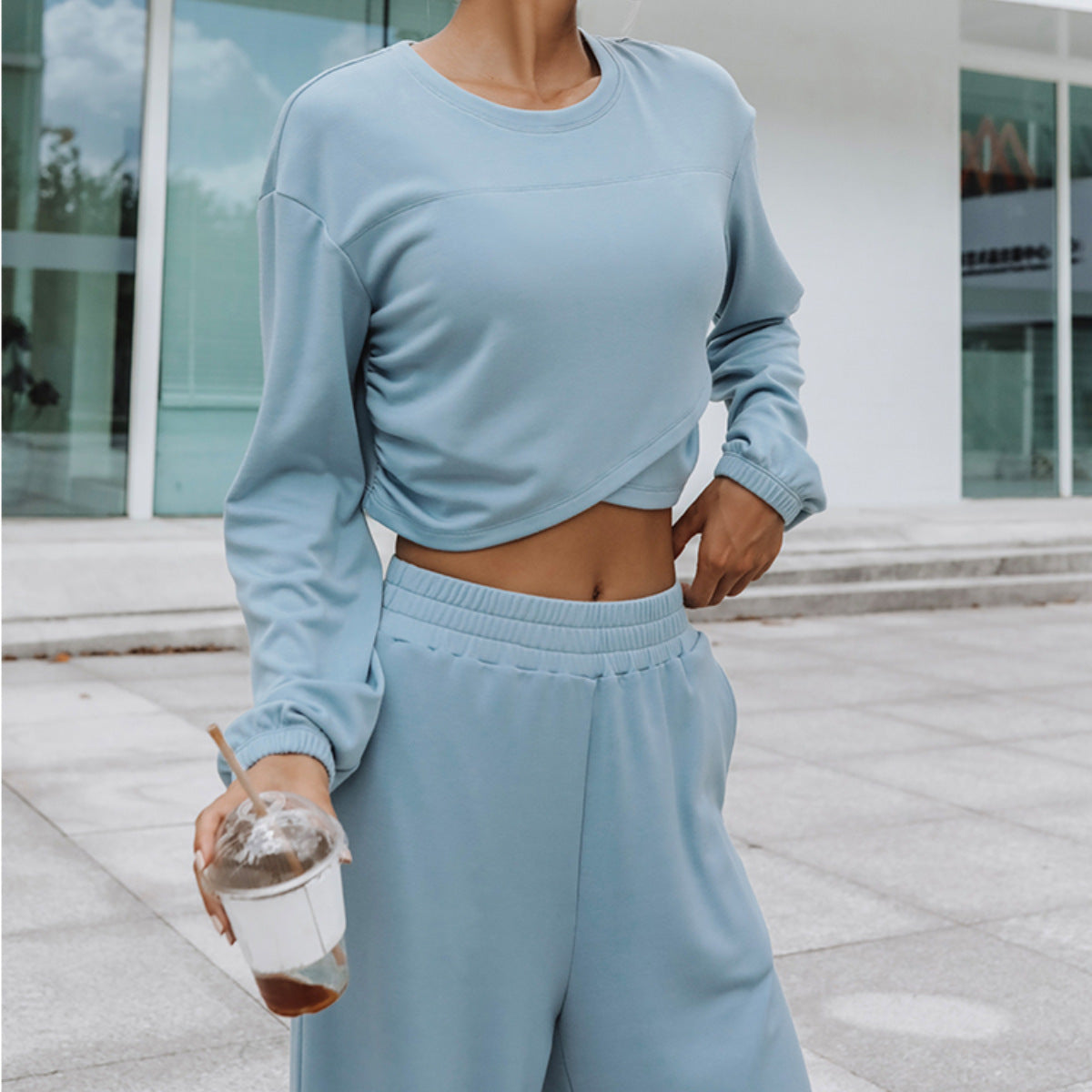 Damen Sweatshirt Set Cropped Jogginghose Eveloria