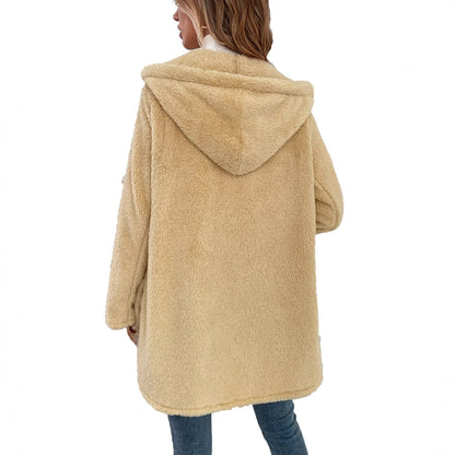 Damen Übergangsjacke Flauschig mit Kapuze und Knöpfen Eveloria