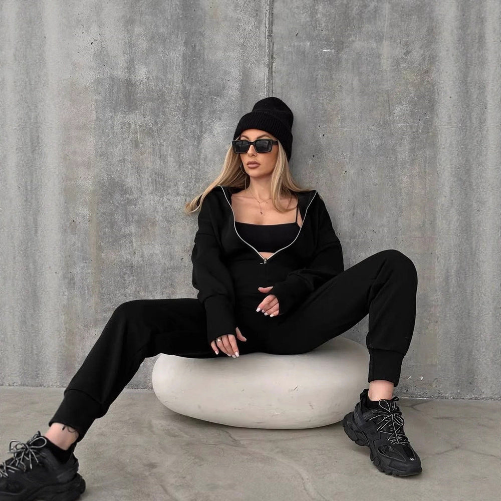 Damen Sportlicher Jumpsuit Reißverschluss Hochkragen Eveloria